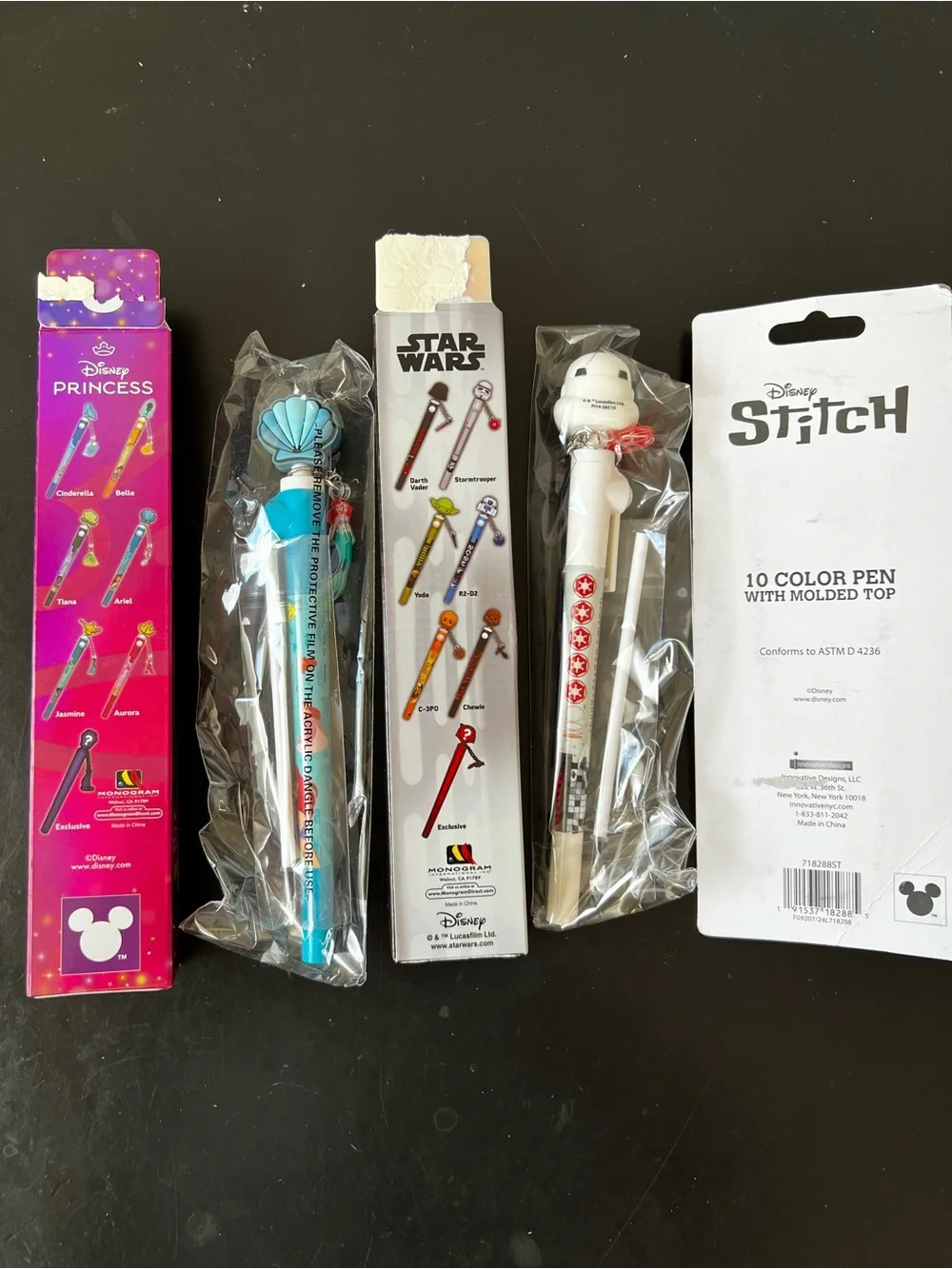 Disney & Star Wars Novelty Pen 3-Piece Bundle - 3D Spinner & Stitch 10-Color